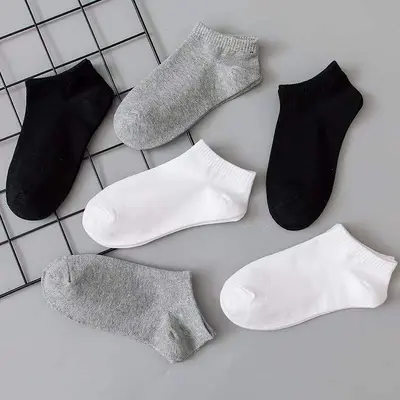Men's Disposable Thin Summer Socks, Cotton Boat Socks, Black White Grey - 9