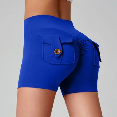 Women's Peach Hip Yoga Shorts with Cargo Pockets, Quick-Dry - 7