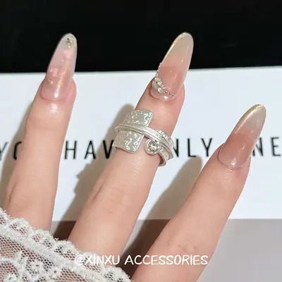 Multi-layer ring, wide band, shimmering diamond, versatile - 3