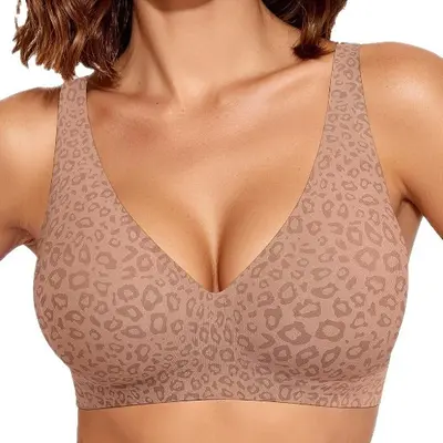 Women's deep V wireless bra, comfortable support, seamless