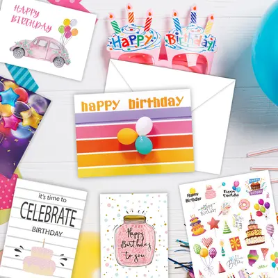 Birthday Card Set, 100 Pieces with DIY Envelopes