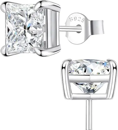 D Color Moissanite Square Stud Earrings, S925 Sterling Silver - 7