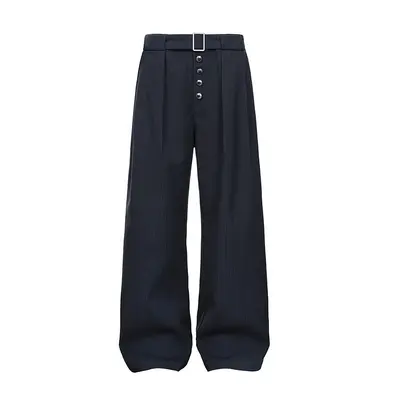 Gestreifte Weitbein-Hose im amerikanischen Vintage-Stil mit Knopfleiste - 8