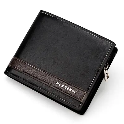Men's Short Wallet with Multiple Card Slots and Side Zip Coin Pocket - 6