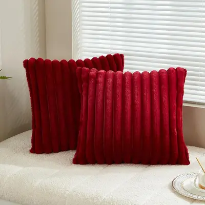 Rabbit Fur Throw Pillow Cover, Rectangular, Vertical Stripe Plush - 12