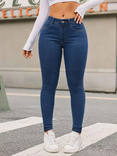 Kadın Yüksek Bel Elastik Dar Paça Kot Pantolon, Slim Fit