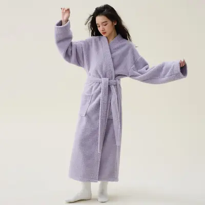 Mercan kadife kalın çift pijama takımı, bornoz - 10