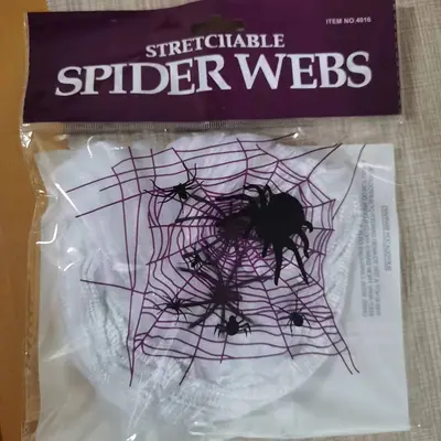 Halloween Spider Web Decoration with Cotton Spiders and Small Plastic Spiders - 7