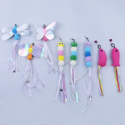 Cat Wand Replacement Heads, Butterfly and Mouse with Feathers