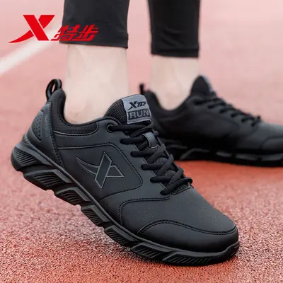 Xtep Herren-Laufschuhe Leder wasserdicht ganz schwarz