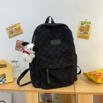 Large Capacity Plaid Schoolbag Backpack for High School and College Students - 7