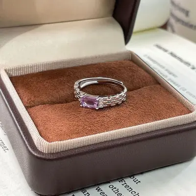 S925 Sterling Silver Natural Yellow Quartz Adjustable Ring for Women - 7
