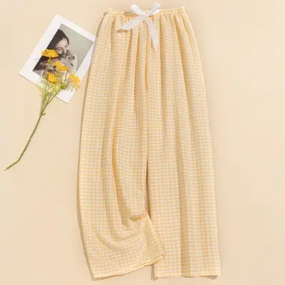 Damen-Sommerpyjamahose aus Wolkenbaumwolle, weites Karo-Bein - 7