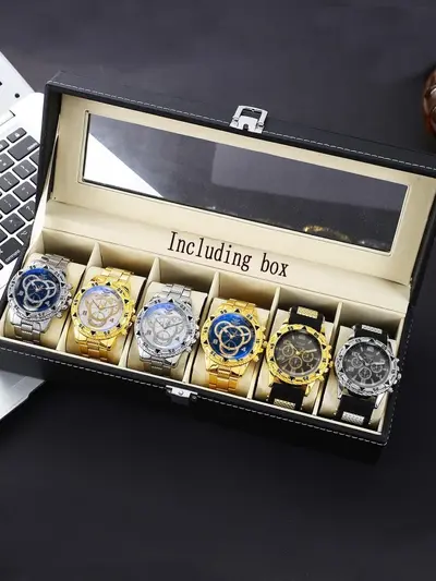 6 parçalı erkek saati set çelik kordon moda partisi hediye - 11