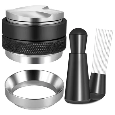 Doppelkopf-Kaffeeverteiler und Tamper-Set, Edelstahl, magnetischer Auffangring - 8