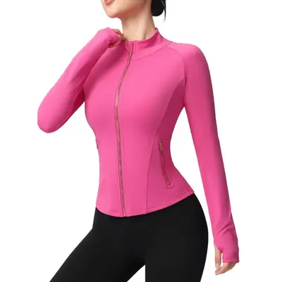 Long-Sleeve Yoga Jacket with Rose Gold Zipper - 6