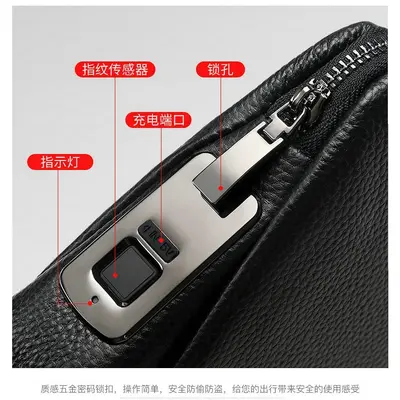 Herren-Handtasche aus echtem Leder mit Fingerabdruckschloss, diebstahlsicher - 4