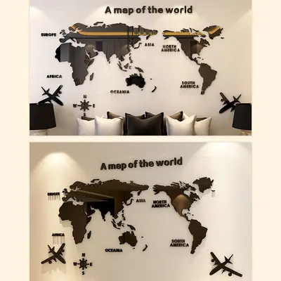 Acrylic 3D Wall Sticker, Living Room TV Background World Map M70