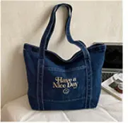 Japanischer Casual-Rucksack mit großem Fassungsvermögen für Damen, trendige Stickerei mit Buchstaben, Jeans-Rucksack für Studenten, großer Fassungsvermögen, Commuter-Tote-Bag - 8