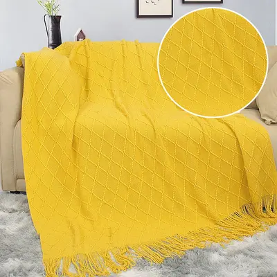 Knitted yarn blanket summer new Scandinavian tassel blanket office bed blanket premium sofa candy blanket - 9