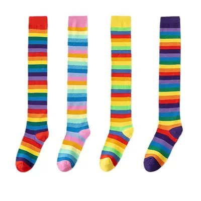 Rainbow Striped Socks for Women, Over-the-Knee Length