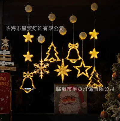LED Noel dekorasyonu vantuzlu ışıklar kardan adam Noel ağacı beş köşeli yıldız perde pil ışıkları küçük renkli ışıklar vantuzlu ışıklar