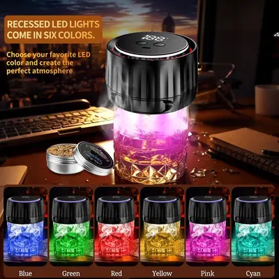 Electric Whisky Smoker with 7-Color Light and 6 Wood Chip Flavors