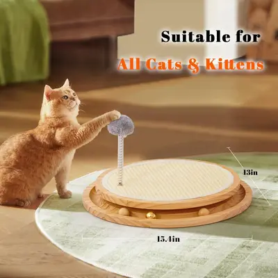 Wooden Cat Scratching Board with Ball Track Toy, Indoor Sisal Scratching Pad - 8