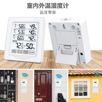 Grenzüberschreitendes 3-in-1 LCD-Touchscreen-Digitalanzeige Kabelloses Innen- und Außen-Elektronik-Thermo-Hygrometer mit Alarm-Überwachungsgerät
