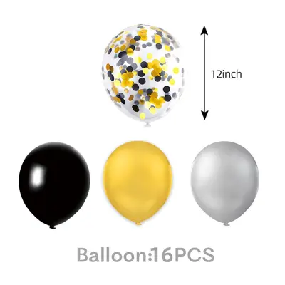 Black and Gold New Year Party Decoration Set with Tablecloth, Banner, Pull Flags and Ballo - 9