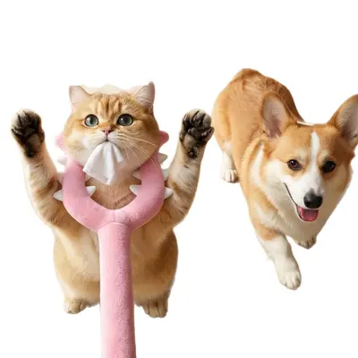 Soft Plush Cat Teaser Wand with Fork Tip for Training and Play - 6