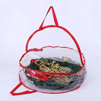 Transparent PVC Christmas Wreath Zipper Storage Bag - 10