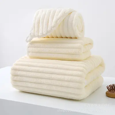 Şeker Çubuğu Mercan Polar Havlu Banyo Havlusu Saç Kurutma Şapkası Set Hediye Havlusu El Sanatı Havlusu Tiktok Aynı Stil Toptan - 7