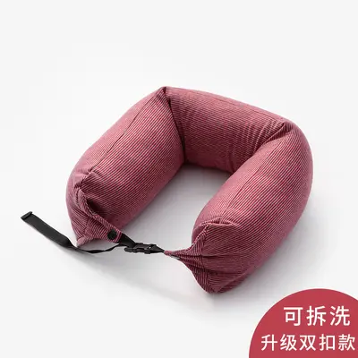 Muji U şeklinde yastık, kaliteli boyun yastığı, Japon çizgili parçacık yastığı, ofis şekerleme boyun yastığı, seyahat uçak yastığı - 11