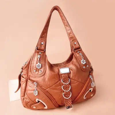 Retro Damen-Tote-Bag, gewaschene Optik, Umhängetasche - 5