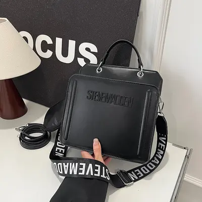 Small Square Handbag with Letter Print and Shoulder Strap - 11