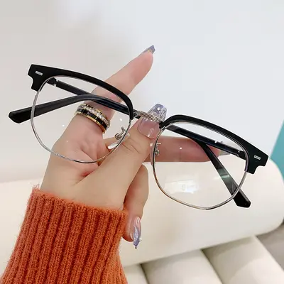 Retro yarı çerçeveli miyop gözlük çerçevesi, mavi ışık korumalı, unisex