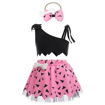 Girls' Sleeveless Off-Shoulder Top, Mesh Skirt and Hairband Set, 3-Piece