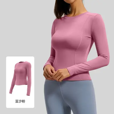Dar Kesim Uzun Kollu Yoga ve Fitness T-Shirt, Bisiklet Yaka, Koşu için - 11