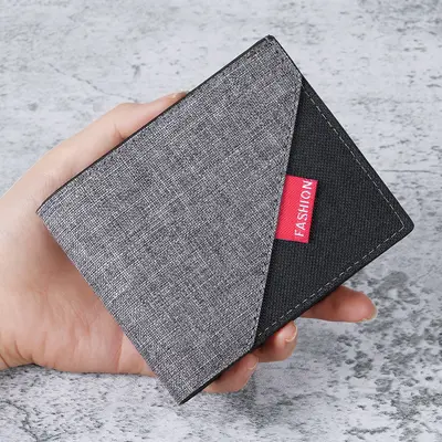 Schlichte Herren-Kurzbrieftasche mit Kartenfach und Canvas-Patchwork-Münzfach - 3