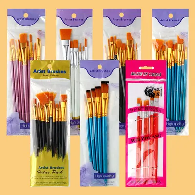 Grenzüberschreitender Großhandel Nylon Guasch Aquarellpinsel Ölmalpinsel Set roter Stab blauer Stab schwarzer Stab Acrylmalpinsel