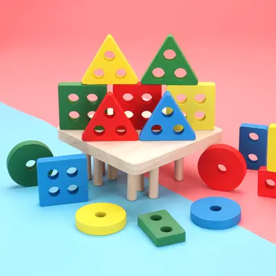 Çocuk Montessori öğretim yardımcıları ahşap geometrik şekil balıkçılık seti sütun bilişsel yapı taşları eşleşen aile interaktif eğitici oyuncaklar - 3