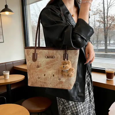 Large Capacity Women's Retro Tote Bag with Single Shoulder Strap - 3