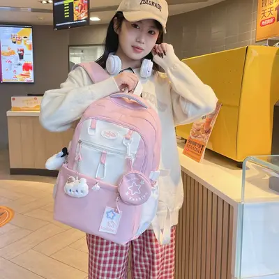 Korean Style Lightweight Colour-Block Student Backpack for Middle and High School