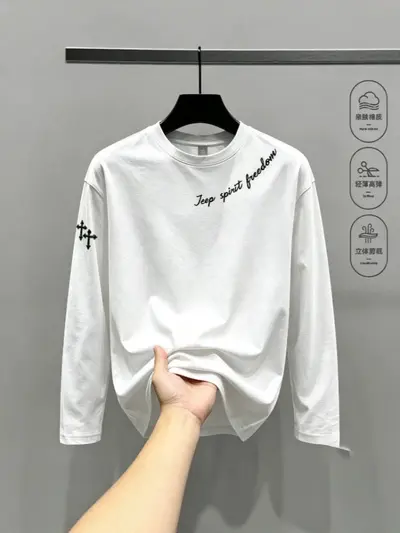 Herren-Basisshirt langarm, dünn, locker geschnitten, lässiges T-Shirt