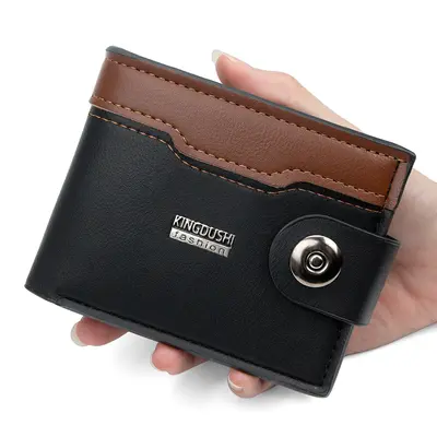 Men's Short Horizontal Leather Wallet with Magnetic Snap and Coin Pocket - 3