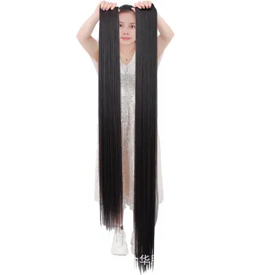 Schwarzes extra langes glattes Haarteil, 1 m / 1,2 m / 1,5 m, Kostümzubehör - 5