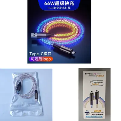 RGB LED şarj kablosu 3 in 1 Type-C çok renkli - 8