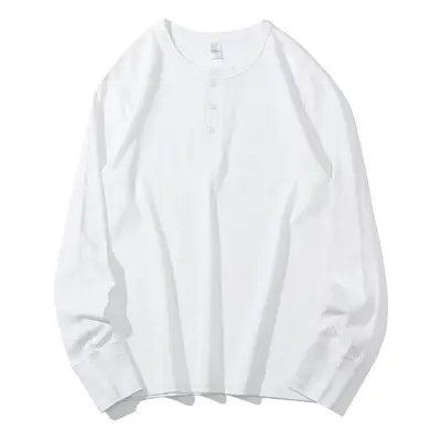 Herren Henley-Langarmshirt, 100% reine Baumwolle, Weiß - 7