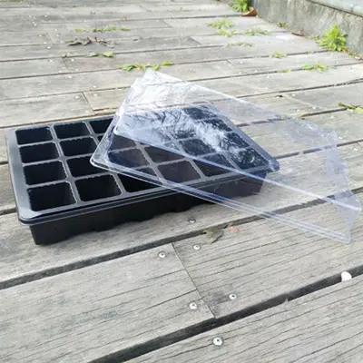 Black 12-Hole Seedling Tray Set, Three-Piece, Large Holes